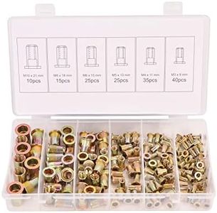 150PCS Galvanized Stainless Steel Rivet Nut Assort Set Flat Head Threaded Rivetnut Insert Nutserts Assortment Kit(M3| M4| M5| M6| M8)