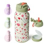 BOTTLE BOTTLE Insulated Water Bottle 950ml(32oz) Stainless Steel Sports Water Bottles with Straw Dual-use Lid Drink Flask Design for Gym with Pill Box (rose red)