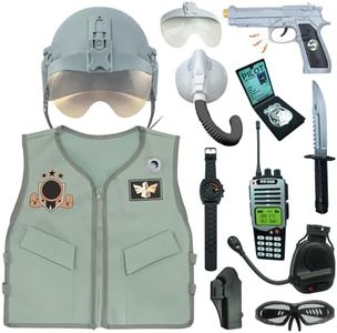 RedCrab Déguisement Pilote Avion de Chasse Enfant avec Casque, Gilet, Masque à Oxygène, Talkie-Walkie et Autres Accessoires, Jeu de Rôle de Pilote Enfants Garçons Carnaval Halloween Costume