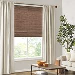 Madison Park Eastfield 100% Bamboo Cordless Roman Shades-Woven Wooden Privacy Panel, Light Filtering Easy Installation Window Blind Treatment, Bedroom, Living Room Decor, 31" W x 64" L, Teak