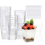 50 x 2 oz Dessert Cups with Spoons,Premium Clear Plastic Parfait Appetizer Cup,Mini Disposable Reusable Serving Bowl for Pudding Fruit and Ice Cream Dessert Cups Bowls (50 x 2 OZ Cups with Spoons)