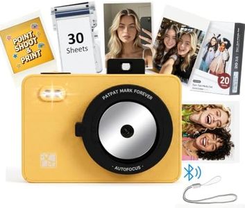 Z5S 2-in-1 Instant Camera & Bluetooth Photo Printer with 30 Sheets, Dye Sublimation Digital Camera with 2x3 Prints for iPhone & Android, Gift, Kids, Yellow