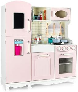 Leomark Kinderküche aus Holz - Pink Vintage - Spielzeugküche mit silbernen Accessoires, Küche mit Telefon und Eismaschine, ideal für Kinder, Pinke Farbe, Höhe 103 cm
