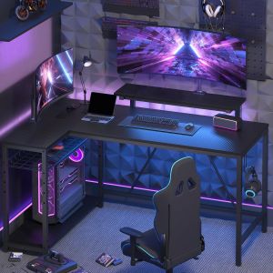 Bestier L-Shaped Gaming Desk with RGB Lighting – Corner Computer Table