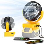 Powered Cordless Fan for Dewalt 18V 20V Lithium-Ion Batteries - Compatible with DCB Series, 3-Speed Control, USB & Type-C Charging for Jobsite, Camping etc (Battery Not Included)