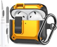 OTOPO for Airpods 4 Case with Secure Lock Clip, Rugged Airpods 4th Generation Cover 2024, Armor Shockproof iPod Case 4th Gen Protective Hard Shell with Carabiner & Cleaner Kit for Men Women Yellow