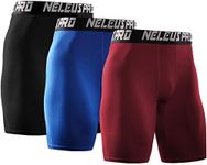 NELEUS Men's 3 Pack Performance Compression Shorts, 6028# Black/Blue/Red,3 Pack, Small