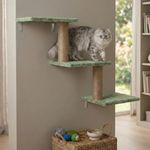 FURRLOVERS Wall-Mounted Cat Climber, Multi-Level Cat Tree with Jute Scratching Posts, Grey Plush Platforms, Space-Saving Corner Design (30X35X14 INCH) FURR-158 (Green)