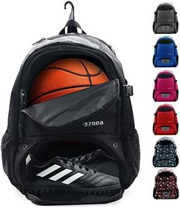 ZOEA Large Basketball Bag - Backpack for Basketball, Soccer & Volleyball Football Gym Includes Shoe & Ball & Laptop Compartment (Black)