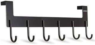 UDENIS Over Door Hanger, Aluminum Over The Door Towel Rack Hooks with 6 Hook for Hanging Towel Robe Coat Bathroom Bedroom, Towel Rails, Metal Black