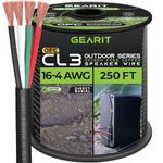 GearIT Pro Series 16 Gauge 4-Conductor Speaker Wire (250 Feet / 76.2 Meters) Outdoor Direct Burial CL3 Rated 16 AWG OFC Speaker Cable, Black