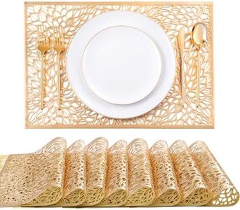 SUT 8Pcs Gold Rectangle Placemats，Table Placemats，Modern Placemats，Wipeable Table Mats Metallic Plastic Place Mats for Wedding，Holidays,Parties(18x12inch/45x30cm)…