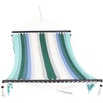 Sunnydaze Woven Double Hammock with Crocheted Edges and Spreader Bars - 600-Pound Weight Capacity - Lagoon Stripes