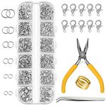 FEPITO 1540 Pcs Jump Rings for Jewelry Making Supplies Silver Jewelry Repair with Lobster Clasps and Jewelry Pliers for DIY Earring Necklace Bracelet