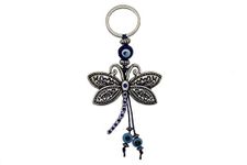 LUCKBOOSTIUM Dragonfly and Evil Eye Keychain Ring - Sign of Good Luck, Blessing and Prosperity - Home Keys, Purse & Bags Decorative Things & Accessories - Car Ornaments for Rear View Mirror, Blue (Dragonfly), Small