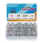 AUKENIEN 4 Values 80pcs BS1362 Fuse 3A 5A 10A 13A 240V 3 5 10 13 Amp 240 Volt Fuses Assorted Household UK 6.3x25 mm 0.248x0.984 Inch Ceramic Tube Fuses Assortment Kit for Mains Plug