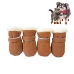 4pcs Dog Winter Shoes, Pet Warm Snow Boots, Puppy Anti-Slip Sole, Pets Paw Protectors Covers, Cat Booties for Outdoor Cold Weather (M, Brown)