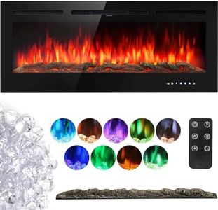 INMOZATA Electric Fire Wall Mounted Recessed Insert 40 50 60 inch Electric Fireplace with Touch Remote Control 9 LED Color Flame Effect Electric Fire Heater, Crystal and Log Set