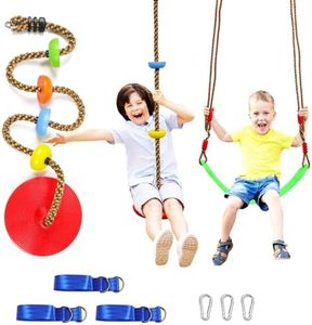 Perantlb Tree Swing Climbing Rope Multicolor with Platforms Red Disc Swings Seat - Outdoor Playground Set Accessories Tree House Flying Saucer Outside Toys - Bonus Carabiner and 4 Feet Strap