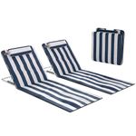Outsunny Set of 2 Foldable Garden Beach Chair Mat Lightweight Outdoor Sun Lounger Seats Adjustable Back Metal Frame PE Fabric Head Pillow w/Carry Bag, Blue