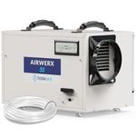 BaseAire Basement Crawl Space Dehumidifier 113 Pint with Continuous Drain Hose, Compact Commercial Industrial Home Dehumidifiers for Basements Crawlspace Garage Attic Whole House, 5 Years Warranty