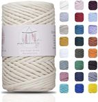 Makromecity, Single Strand Macrame Cord 3 mm x 100 Yards (300 feet) 3mm Single Strand Natural Cotton Cord for Macrame Art & Crafts for Wall Hangings Recycled Cotton Cord Yarn DIY (Ecru, 1 Skein)