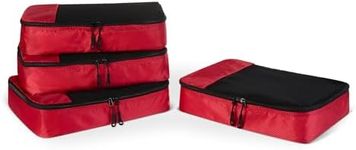 Amazon Essentials 4-Piece Packing Cubes Travel Accessories Set, Luggage Organiser with Double Zip, Mesh Top, 100% Polyester, Medium, Red (Previously Amazon Basics)