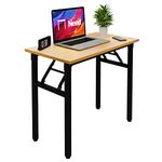 Need Folding Desk Small Desk 31 1/2" No Assembly Foldable Computer Desk for Small Space/Home Office/Dormitory,Teak&Black Frame