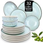 32 Piece Dinnerware Sets for 8 - Modern Style Stoneware Dinnerware Set - Scratch Resistant, Dishwasher Safe Plates and Bowls Sets Ceramic, Dish Set, Bowl and Plate Set - Beige and Blue…