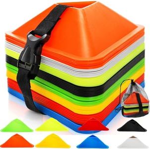 Tlence 48 Pack Triangle Soccer Cones, Flexible Agility Cones with Carry Bag and Strap, Sports Drill Cones for Training, Plastic Traffic Marker Cones for Football Basketball Coaching, 8 Colors