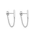 Reffeer 925 Sterling Silver Stud Earrings Minimalist Bar Earrings with Chain Dangle Earrings For Women (A-Silver)