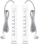 2 Pack Power Strip, 12FT Long Extension Cord, Surge Protector with 6 Outlets and 2 USB Charging Ports, Flat Plug Overload Protection, Extension Cord 10+ ft, Wall Mount for Home Office Dorm College