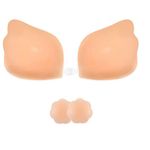 SHINYMOD Stick on Bra, Strapless Backless Sticky Bras for Women, Adhesive Silicone Invisible Push Up Bra Reusable Skin Comfortable Cup Bra with 2Pcs Nipple Covers, Wing-Shaped D