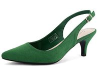 Greatonu Womens Court Shoes Low Kitten Heels Slingback Pointed Toe Dress Pumps Green Size 6 UK