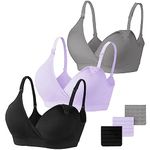 Vinfact Nursing Bra 3 Pack Seamless V Neck Maternity Bra Women Pregnancy Breastfeeding Bra（Black,Grey,Purple，M）