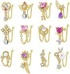 PLOMFOV 12Pcs Fake Nose Ring for Women Dangling Nose Cuffs Faux Clip on Nose Ring for Non Pierced Nose, Gemstone, cubic-zirconia, A: Gold Tone