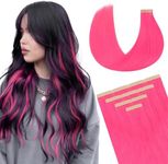 DOORES Hair Extensions Real Human Hair, Hot Pink 18 Inch 25g 10pcs, Human Hair Extensions Tape in Skin Weft Natural Remy Straight Hair Extensions