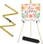 Easel Stand for Wedding Sign & Poster 63'' Tripod Collapsible Portable Artist Floor Easels for Display Show - Easy Folding Telescoping Adjustable Art Poster (Gold which silimar to Yellow Color)