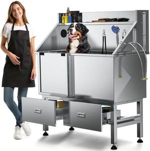 DWVO Professional Dog Bathing Station Stainless Steel 304 Dog Bathtub, 50in Dog Grooming Tub w/Right Door Ramp, 2 Storage Drawers, Grate, Pet Washing Station for Large, Medium, Small Pets