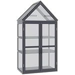 Outsunny 3 Tier Cold Frame Greenhouse Garden Portable Raised Planter Protection with Wood Frame, Openable Top and 2 Doors, 28" x 17" x 52", Grey