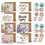 24 Pack Thank You Cards, Thank You Greeting Cards Multipack with Envelopes and Stickers, for Teachers, Graduation, Wedding, Family, Birthday, Business (Flowers)