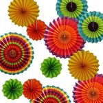 Hola Fiesta Paper Fans Flower for Wedding Birthday Carnival Welcome Party Decorations, Colors,Set of 12