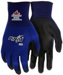 Memphis Gloves MCR Safety X-Large Ninja Lite 18 Gauge Black Latex Free Polyurethane Palm And Fingertips Coated Work Gloves With Blue Athletic Grade Nylon Liner And Knit Wrist, Black/Blue (N9696XL)