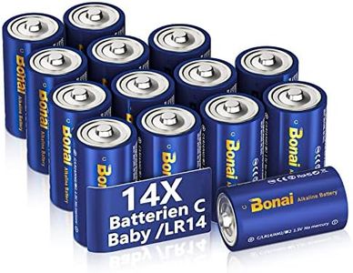 BONAI Longlife Piles Baby C 1,5 V Longlife (Lot de 14) Alkaline Batteries LR14 7000 mAh Battery Type C Haute capacité, Durée de Vie de 10 Ans, Anti-Fuite