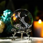 ZEERSHEE 60mm 3D Glass Laser Cat Figurine Crystal Ball with Stand Glass Paperweight Cat Gift for Cat Lovers Cat Ornaments for Cat Lovers Women