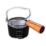 Double Spouts Measuring Cup with Wooden Handle Heat-Resistant Espresso Shot Glasses 3.5oz Mini Sauce Pitcher for Milk Coffee Tea Wine Cocktail