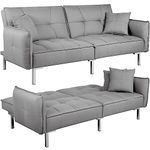 Yaheetech Sofa Bed 198CM Modern Fabric 3 Seat Click Clack Sofa Bed Couch Settee with Arms and 2 Soft Cushions Grey