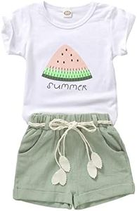 Goodplayer Toddler Baby Girls Summer Clothes Set Kids Watermelon Print T-shirt Short Sets Outfits for 1-4 Years Old, Green, 3-4 Years