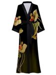 EORUBE Long Kimono Robe Women Cover Up Print Floral Satin Sleepwear Silky Bathrobe Bachelorette Robe (Gradient Black - Lotus)