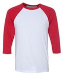 Bella Canvas Blended 3/4-Sleeve Baseball T-Shirt, M, White/Red